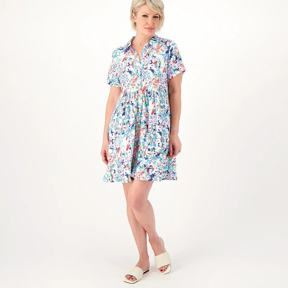 Tolani Dresses & Skirts - Tolani Tiered Button Front Short Slv Dress with Pockets - Blue (Sz 2X) a292812